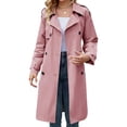 thumbnail image 4 of Double Breasted Spring Fall Women Solid Color Lapel Long Casual Trench Coat, 4 of 7