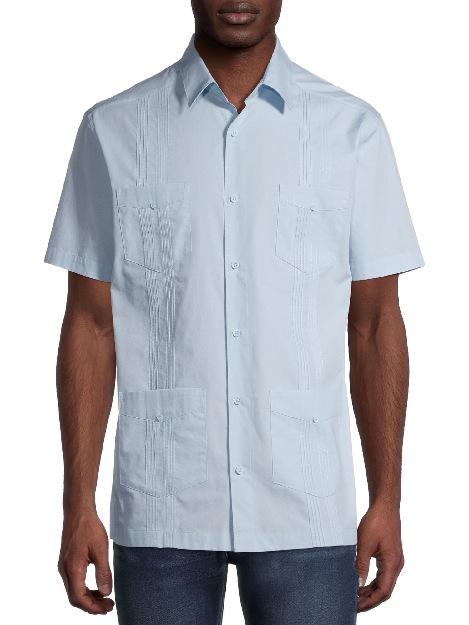 NEMT112 NE PEOPLE Men's Short Sleeve Cuban Guayabera Button Down Shirts XS-4XL