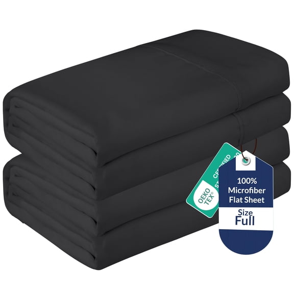 Royale Linens 2 Pack Bulk Flat Sheet Set Top Sheets Soft 1800 Microfiber Wrinkle & Stain Resistant - for Hotel, Massage Table, Hospital, Dorm - Full Flat Sheet Sold Separately (Full, Black)