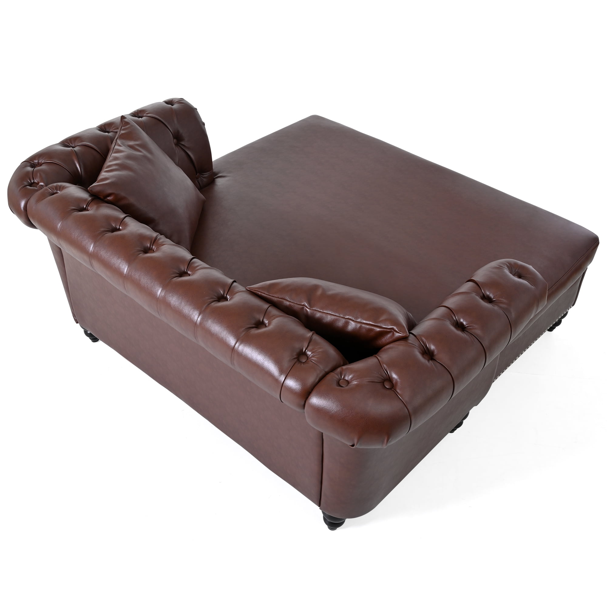 Chesterfield Faux Leather Sofa Chaise Lounge, Button Tufted Couch Loveseat With Nailhead Trim and Rolled Arms For Living Room Office Apartment