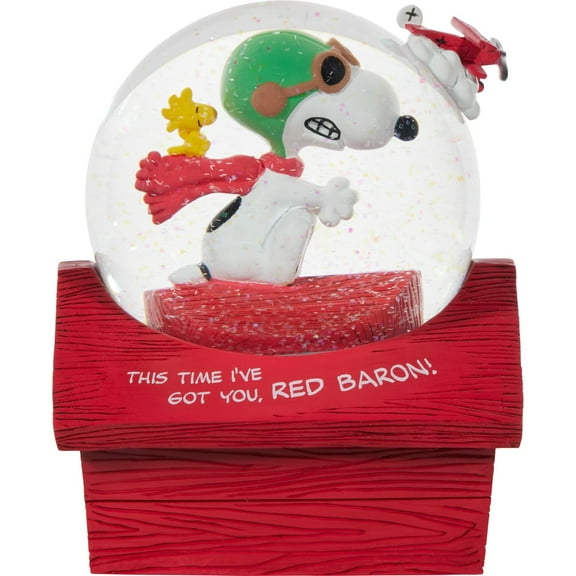 Precious Moments Peanuts Musical Snow Globe | This Time I've Got You, Red Baron! Musical Snow Globe | Snoopy & Woodstock D√©cor | Collectible