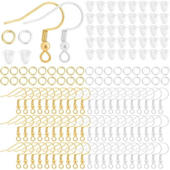 1 Box 200Pcs Earring Hooks Finding Kit Real 18K Gold Plated 925 Sterling Silver Plated 304 Stainless Steel Metal Jump Rings Plastic Ear Nuts Supplies Kits for DIY Jewelry Making Earrings