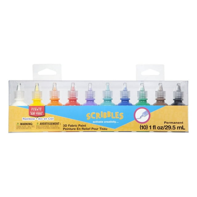 Scribbles 1 fl. oz. 3D Fabric Paint 10 pack Rainbow, Dimensional Fabric Paint, Great for b=Beginners, Family Crafts & School Projects