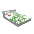 thumbnail image 2 of Ambesonne Nature Fitted Sheet & Pillow Sham Set, Floral Leaves Branches, Full, Fern Green Pale Blue, 2 of 2