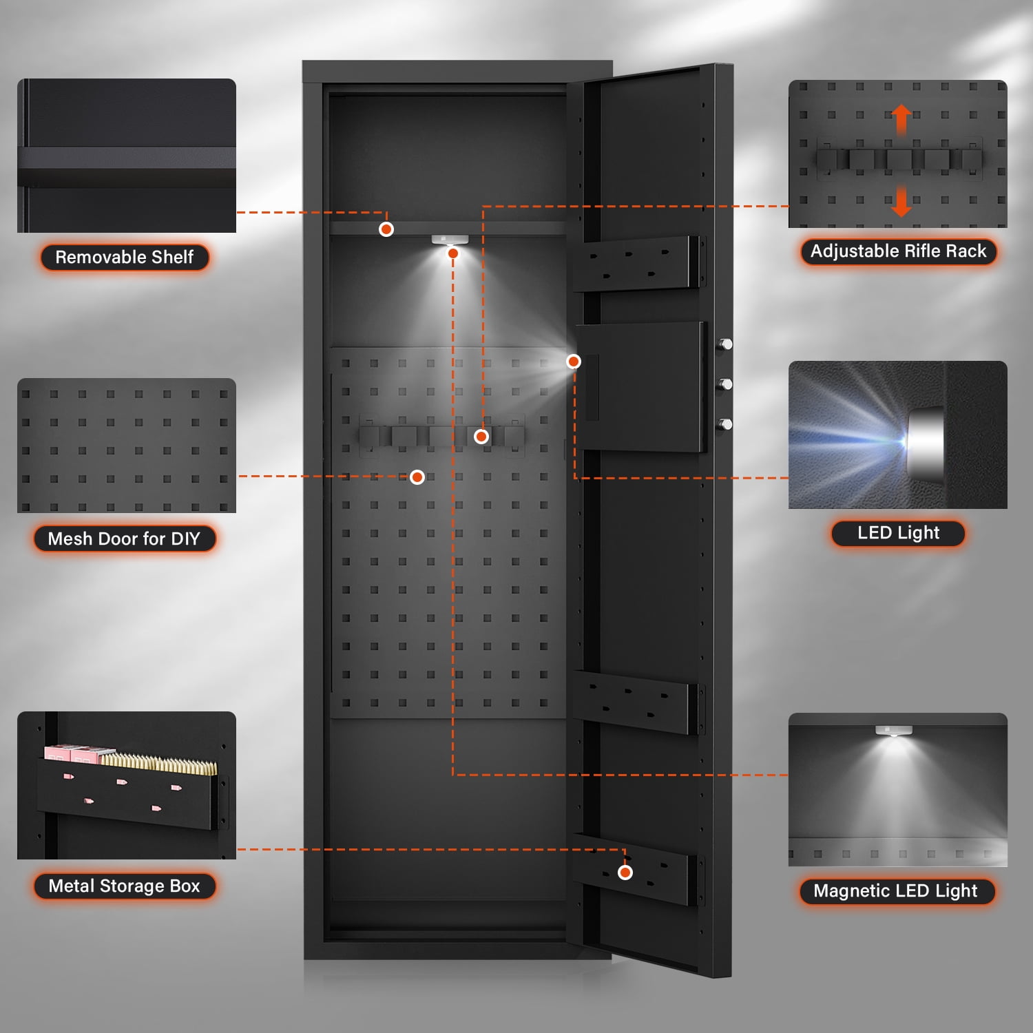 Omethey 10-12 Biometric Gun Safe，Large Unassembled Fingerprint Gun Safes for Home Guns and Shotgun，Shotgun Safe with Mute Function & Backlit Keypad，Long Gun Safe with Adjustable Ammo Box