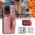thumbnail image 4 of Design for Samsung Galaxy S20 Ultra 5G Phone Case with Screen Protector Adjustable Wrist Strap Kickstand Credit Card Slot Slim Shockproof Hybrid Rugged Protective Cover for Women 6.9" Rose gold, 4 of 14