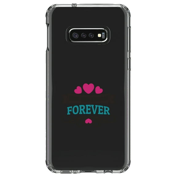 DistinctInk Clear Shockproof Hybrid Case for Samsung Galaxy S10e (5.8" Screen) - TPU Bumper Acrylic Back Tempered Glass Screen Protector - Just You And Me Forever