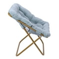 thumbnail image 5 of Emma + Oliver Oversized Faux Fur Folding Saucer Chair with Ottoman for Dorm, Bedroom, Dusty Aqua Faux Fur/Soft Gold Frame, 5 of 13