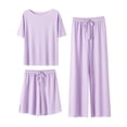 thumbnail image 3 of TYGHBN Summer New Ice Silk Pajamas Set Women's Short Sleeved Shorts Wide Leg Pants Solid Color Home Three Piece Set Can Be Worn Loosely Women Home Pajamas Set Pajama Shirt Women Satin Sleepwear, 3 of 3