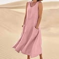 thumbnail image 6 of TXGREN plus size summer dresses Women Casual Solid Dress Round V Neck Sleeveless Pocket Dress Splice Loose Dress plus size dresses for curvy women Pink+4XL, 6 of 9