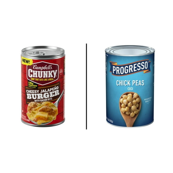 Campbell's Chunky Cheesy Jalapeno Burger 18.8 oz & Progresso Chick Peas 15 oz