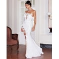 thumbnail image 3 of Vestido largo sin tirantes Bella Barnett con lentejuelas y plumas blancas y perlas, 3 of 5