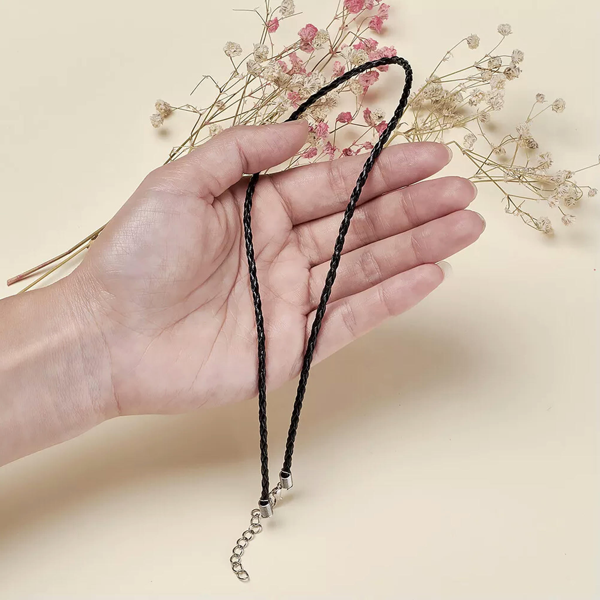 EOEMY 100Pcs Leather Necklace Cord Chain With Clasps Diy Bracelect Jewelry Black 17"