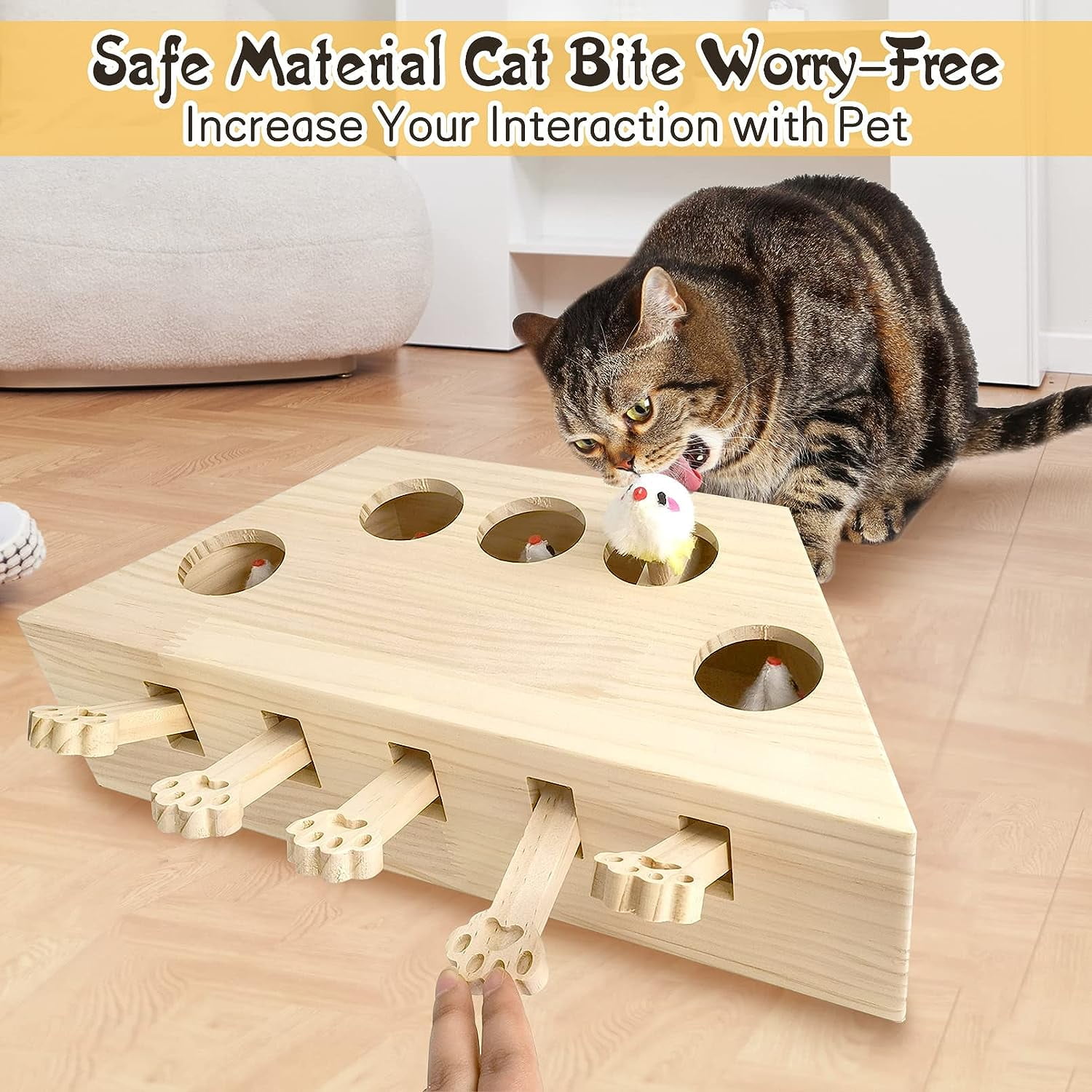 Cat Enrichment Toys for Indoor Cats Solid Wood Kitten Whack A Mole Interactive Box Catch Mice Game Cat Puzzle Toy for All Ages Exercise Puzzle Relieve Boredom Walmart