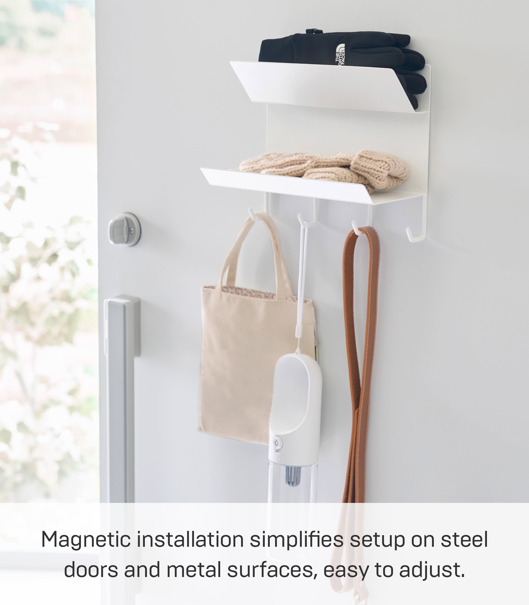 Yamazaki Home Magnetic Entryway Rack, White, Steel, Magnetic