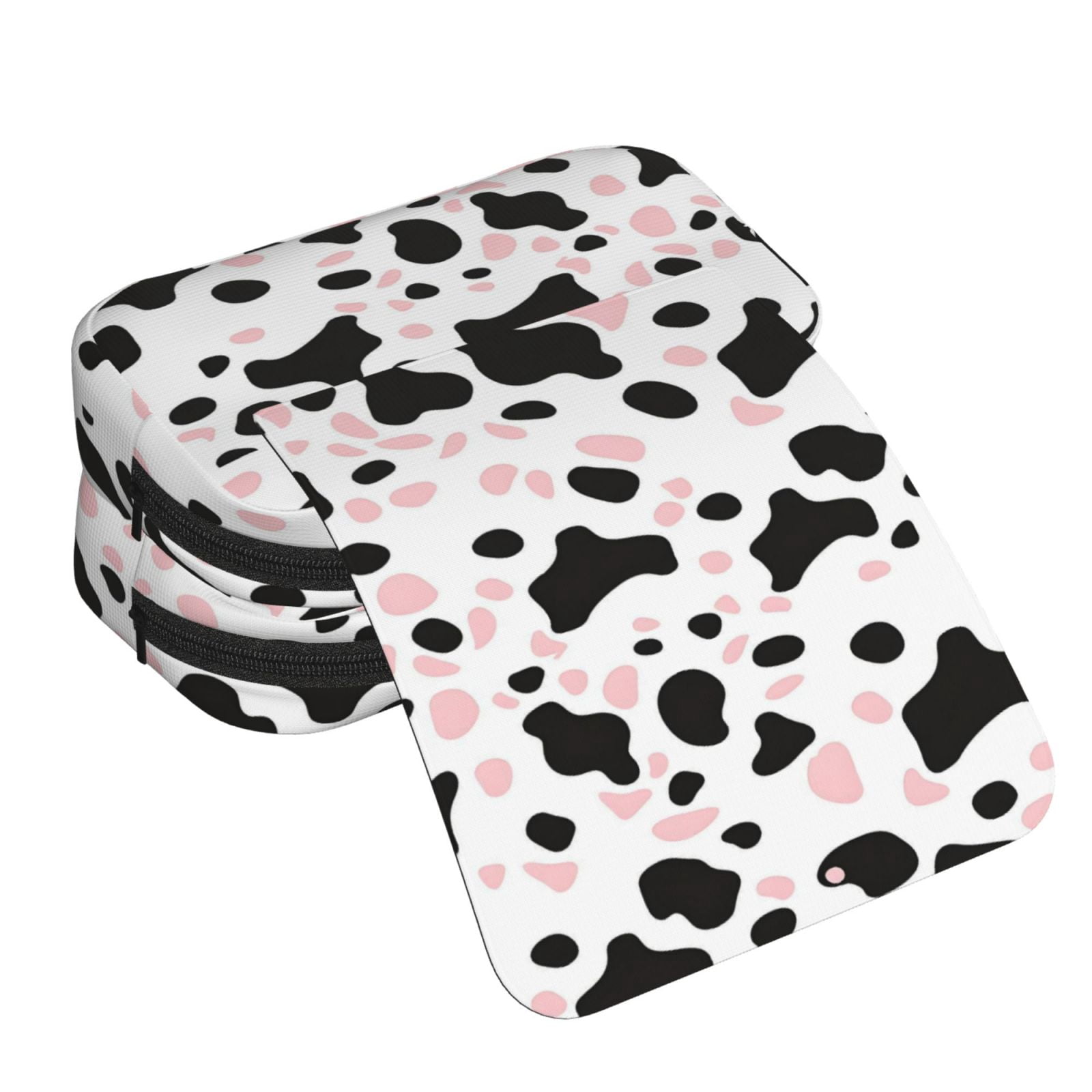 Large-Capacity Flip-Top Double-Layer Pencil Case, Multi-Functional Pocket Pen Case, Durable Stationery Organizer Simple Cow Print Pattern White Background, Pink And White_1