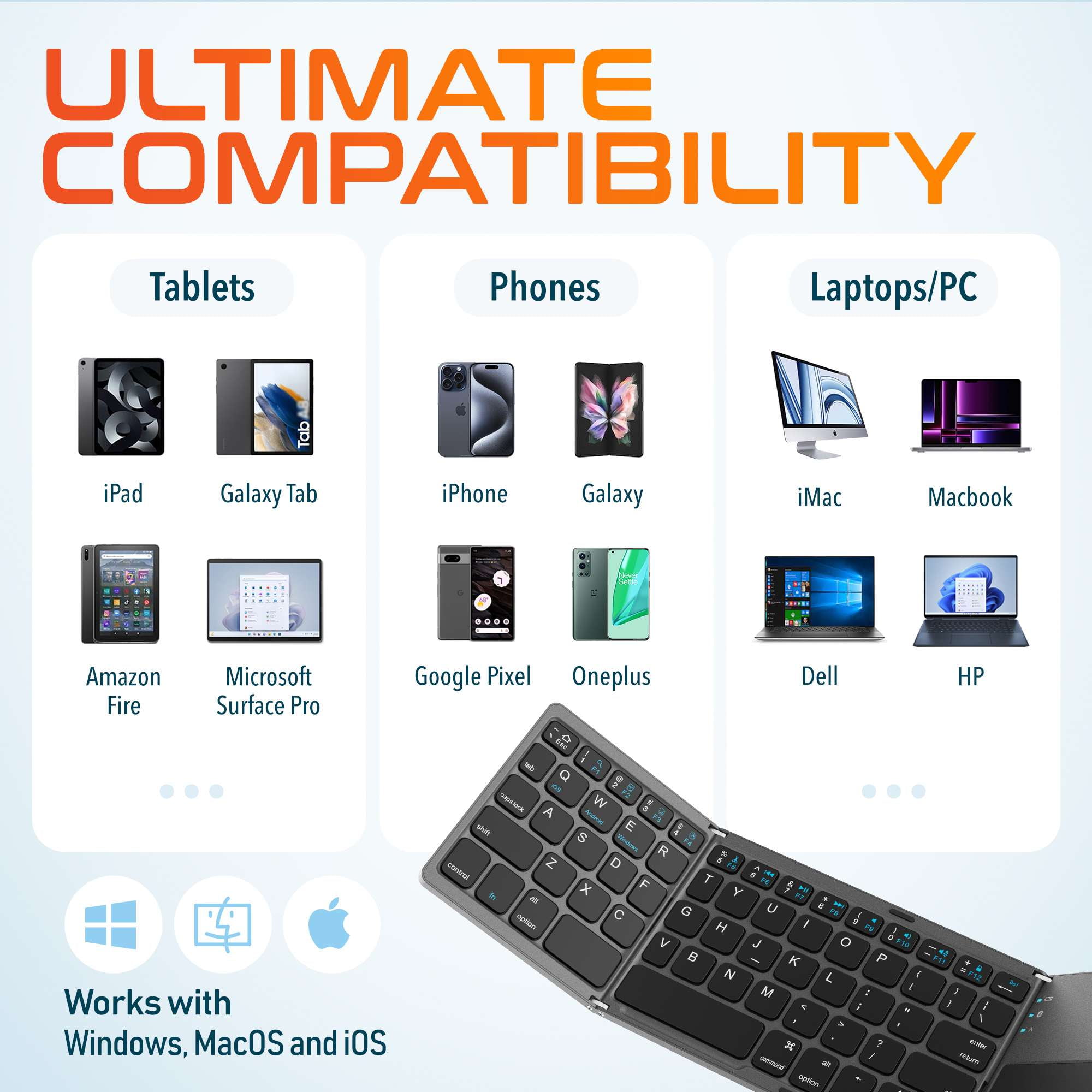 Delton F75 Bluetooth Keyboard with Sensitive Touchpad, Compact and Portable Design, Rechargeable Wireless Foldable Keyboard, Compatible with PC, Laptop, iMac, Tablets & Smartphones - Black