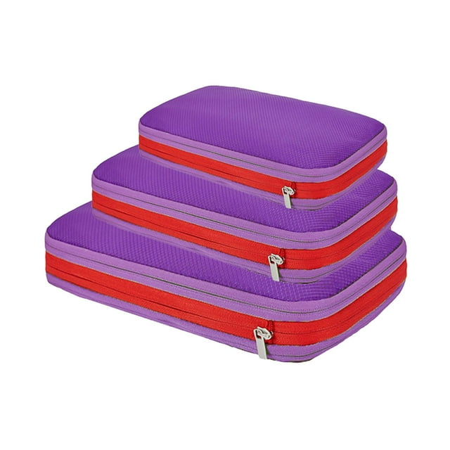 Juego de 3 cubos de compresión para embalaje, reutilizables, para maletas de viaje Violeta