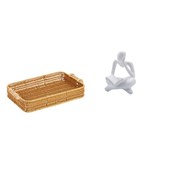 Cestas de almacenamiento,Cestas de almacenamiento de cocina tejidas con asas hechas a mano,Cestas de pan redondas Bandejas para servir Rectángulo,Figura de lector abstracto,Estatua de pensador