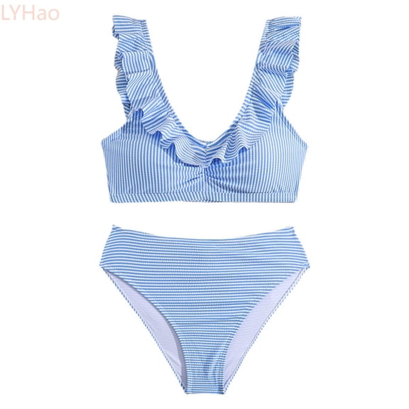 LYHao Children's Swimwear Two Piece Striped Swimsuit For Girls And Boys,2 Piece Bikini Set 13 Years Blue