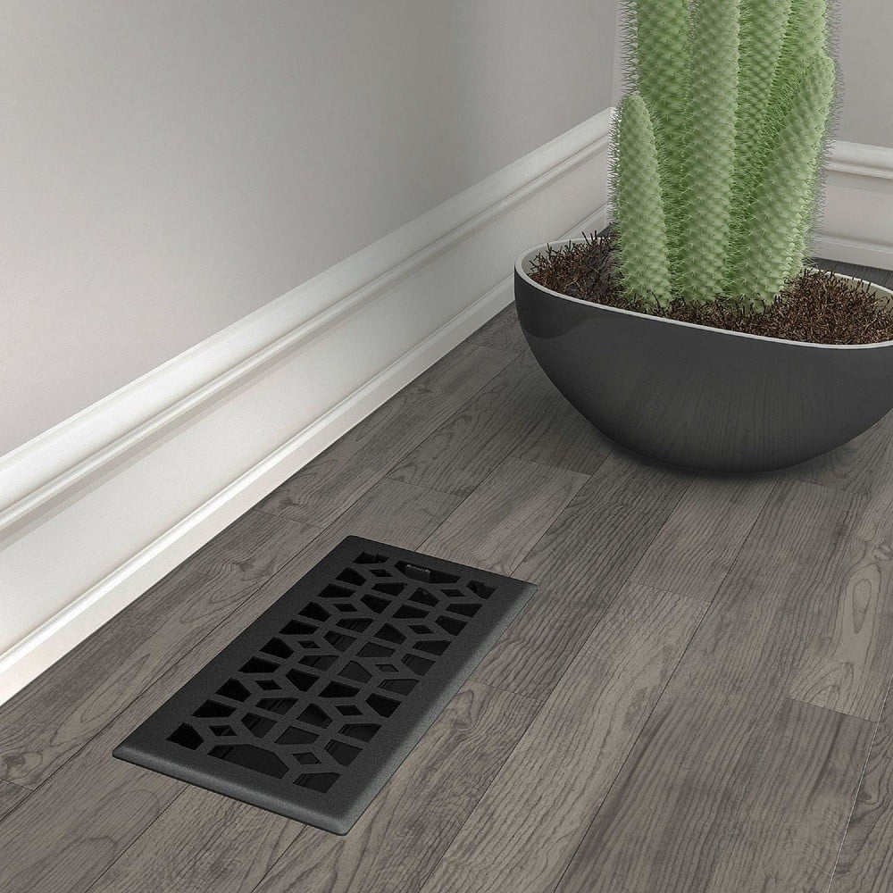 Imperial RG3466 Black Iron Templar Design Louvered Floor Register - 4inch x 10inch Duct Opening