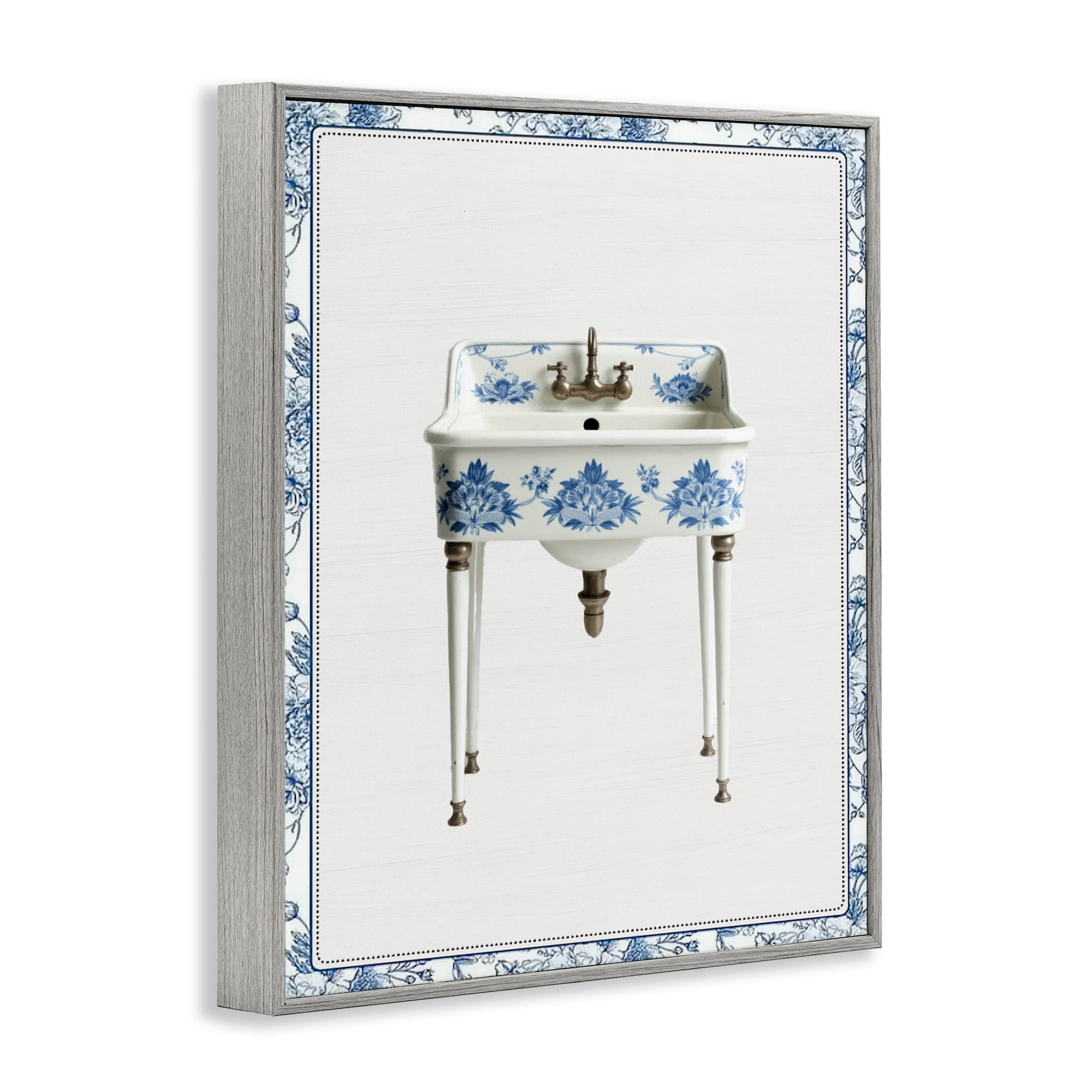 Vintage Chinoiserie Sink Gray Framed Giclee Art, design by Lettered and Lined