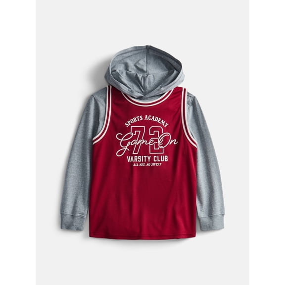 Wonder Nation Little Boys Hooded Basketball Jersey with Long Sleeves, 2 Piece, Sizes 4-10
