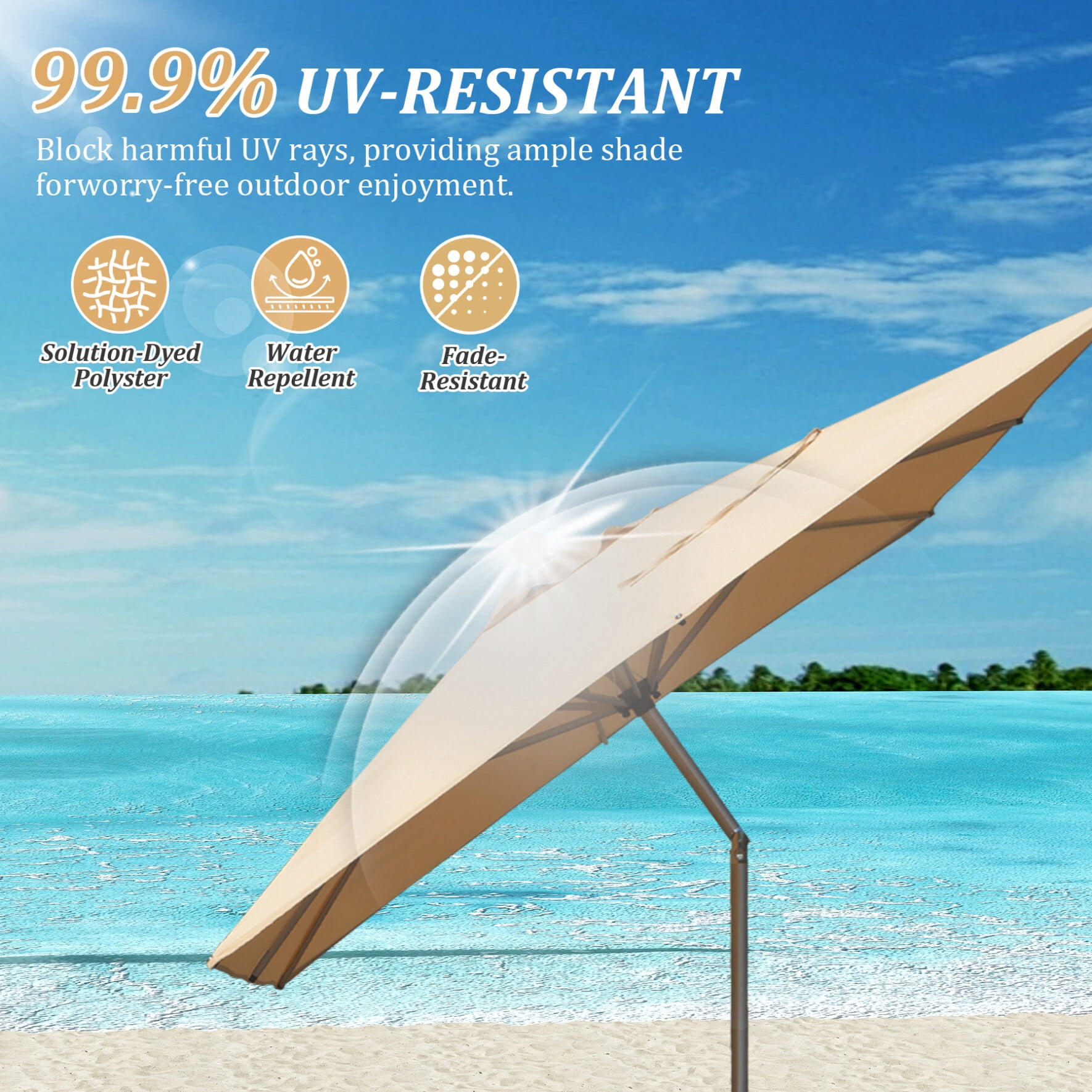 10FT Outdoor Patio Umbrella, Rectangle Market Umbrella with Push Button Tilt and Crank, Table Umbrella 8 Sturdy Ribs UV Protection for Deck, Backyard, Pool, Beige