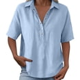 thumbnail image 5 of Women's Cotton Linen Polo Shirt, Casual Short Sleeve Summer Top, Button Down Blouse, 5 of 6