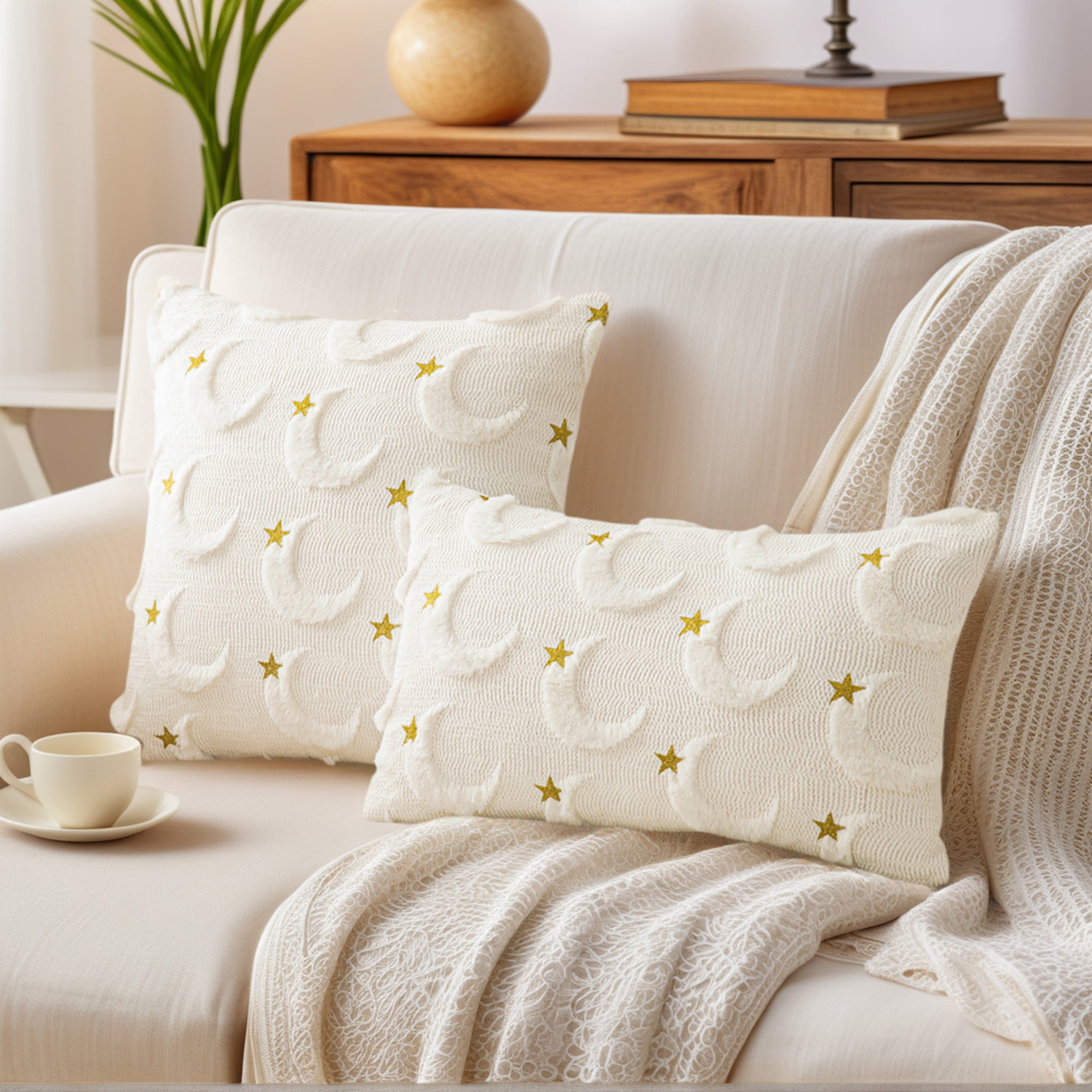 Unique Bargains Star Embroidered Throw Pillow Covers Pack of 2 White 20" x 12"
