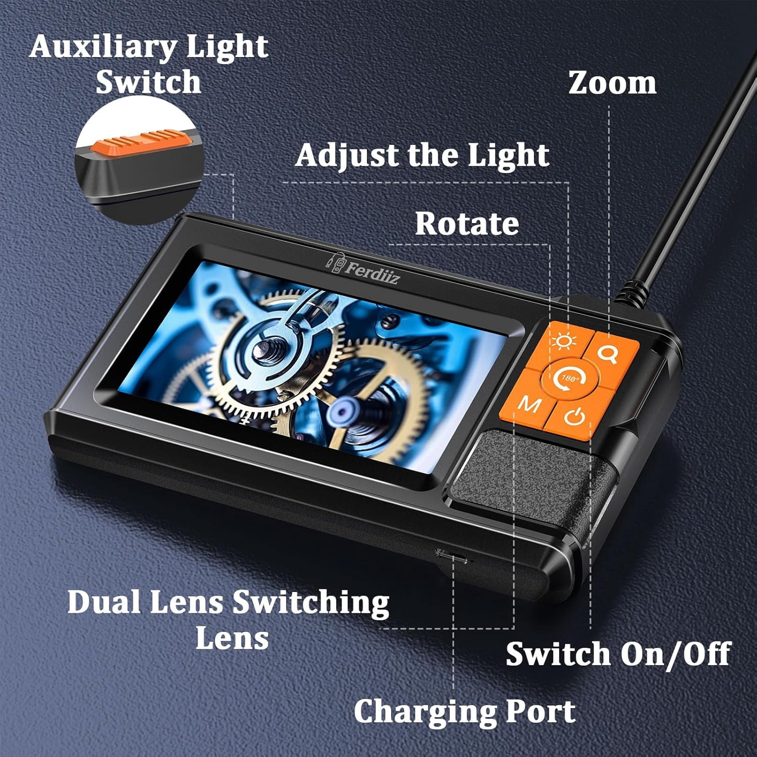 Dual-Lens Endoscope with Light, Endoscope Camera with Light with 4.3" IPS Screen,1920P HD with 8 LED Lights,16.4ft Semi-Rigid Cable and Back LED Light,IP67 Waterproof Endoscope Cool Gadgets for Men