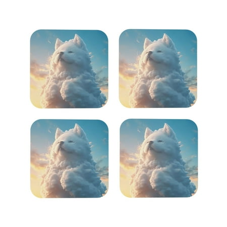 

Leather Coasters with Heat-resistant for Drinks Cute Cloud Cat Cup Coasters Cup Pad Mat for Tabletop Protection Coffee Table Office Desk and Housewarming Gift