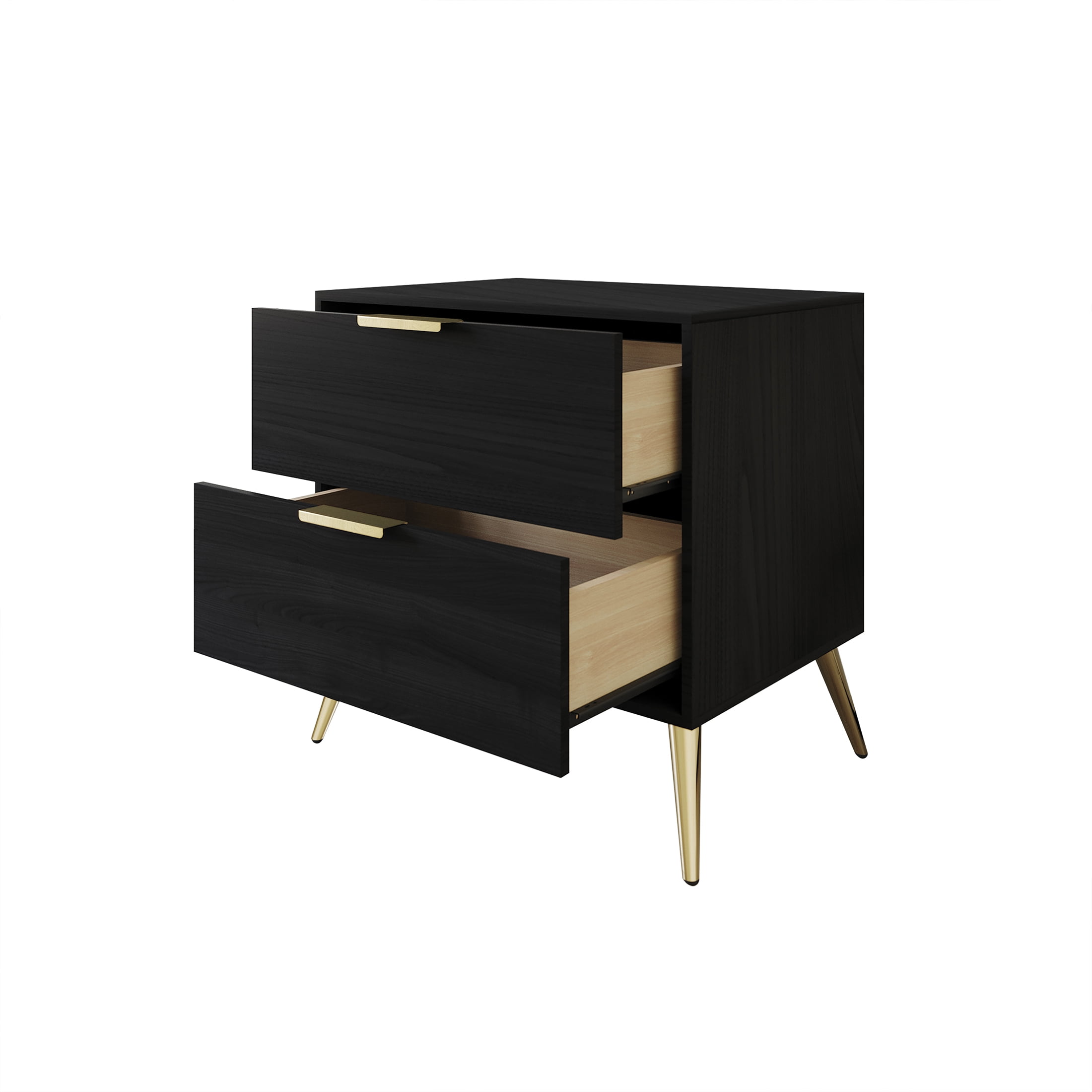 Castle Place Glam 2 Drawers Wooden Nightstand, Black