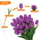 thumbnail image 3 of Uxcell 24Pcs Tulipanes Falsos Flores Artificiales, Tulipanes Artificiales de PU que Parecen Reales con Tallos, Morado, 3 of 6