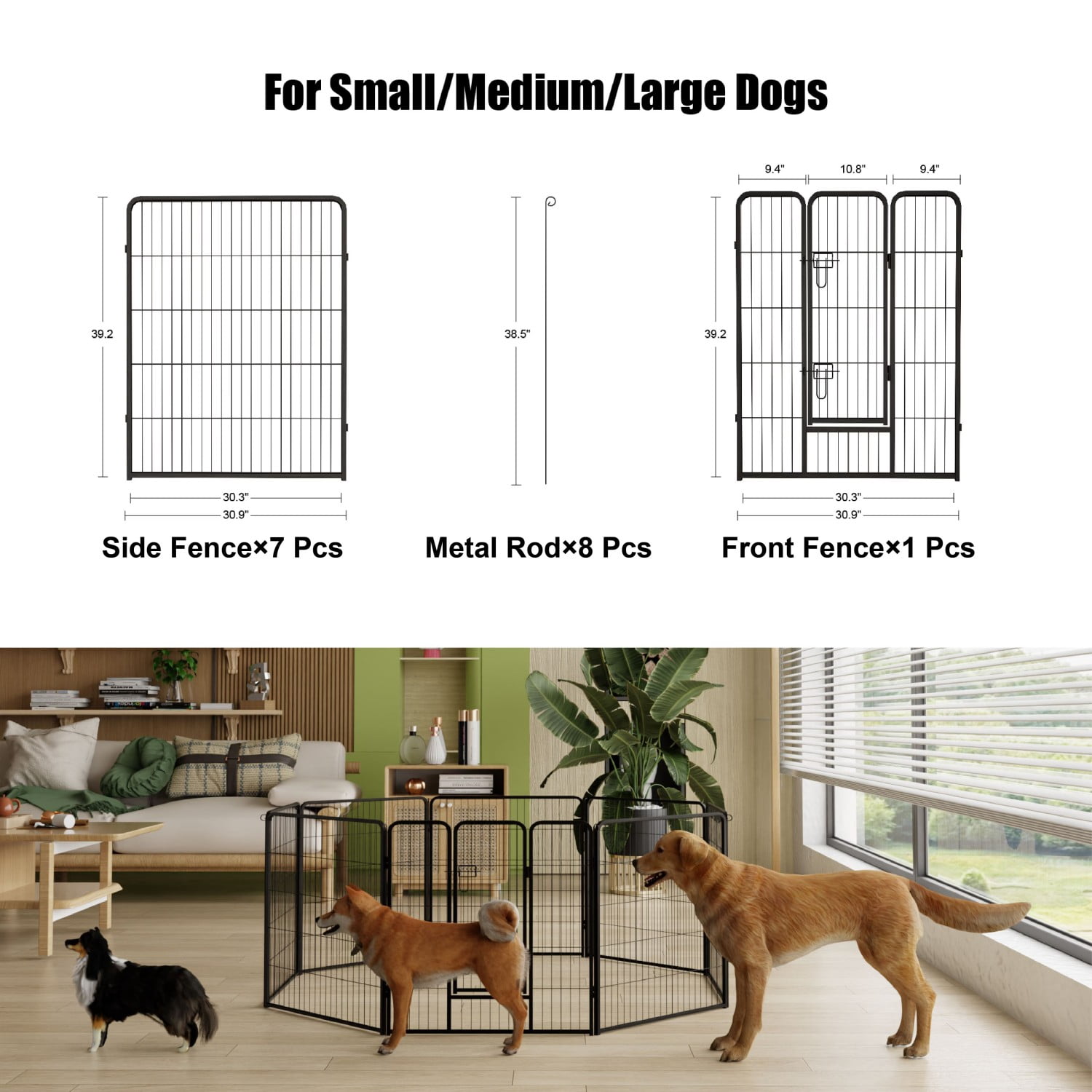 Dog Playpen 40 Inch 8 Panels, Foldable Metal Puppy Playpen with Door, Heavy Duty Dog Exercise Pen for Indoor Outdoor, RV Camping Yard, Black