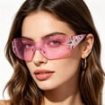 thumbnail image 3 of Rimless Wrap Around Fashion Sunglasses, Y2K Trendy One Piece Shade Glasses for Outdoor Daily Street Style, 3 of 4