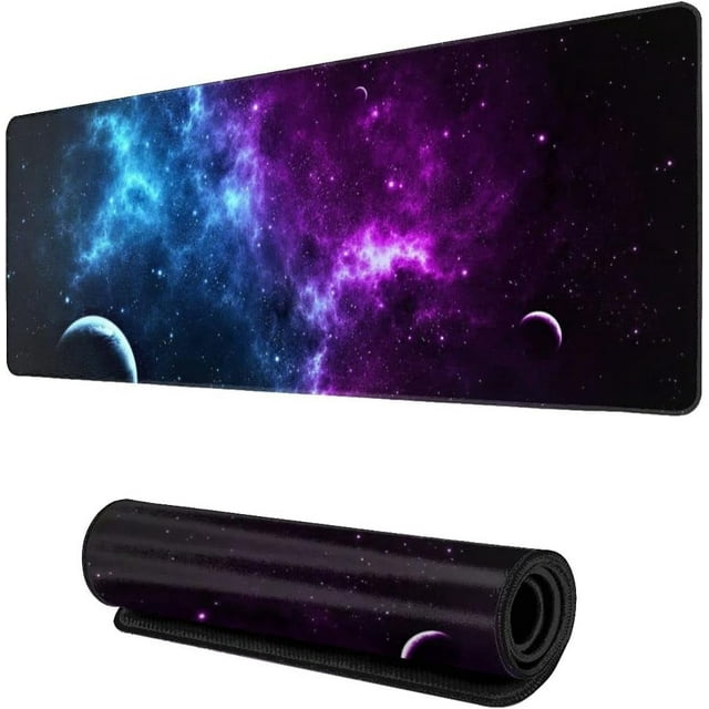 Blue Galaxy Mouse Mat, Large Gaming Mouse Pad with Stitched Edges, Desk Pad Protector, Office Computers Desk Mat, Non-Slip Rubber Base, Waterproof Desk Writing Pad for Office Home Gamer
