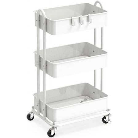 3-Tier Heavy Duty Metal Utility Rolling Cart, White
