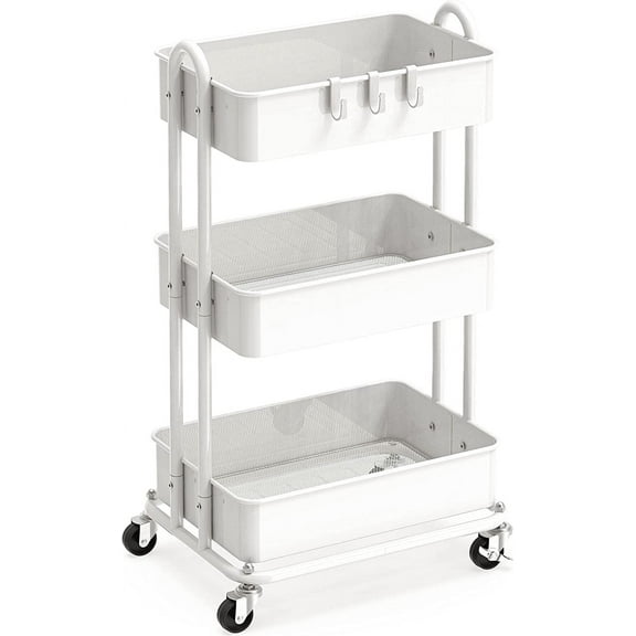 3-Tier Heavy Duty Metal Utility Rolling Cart, White