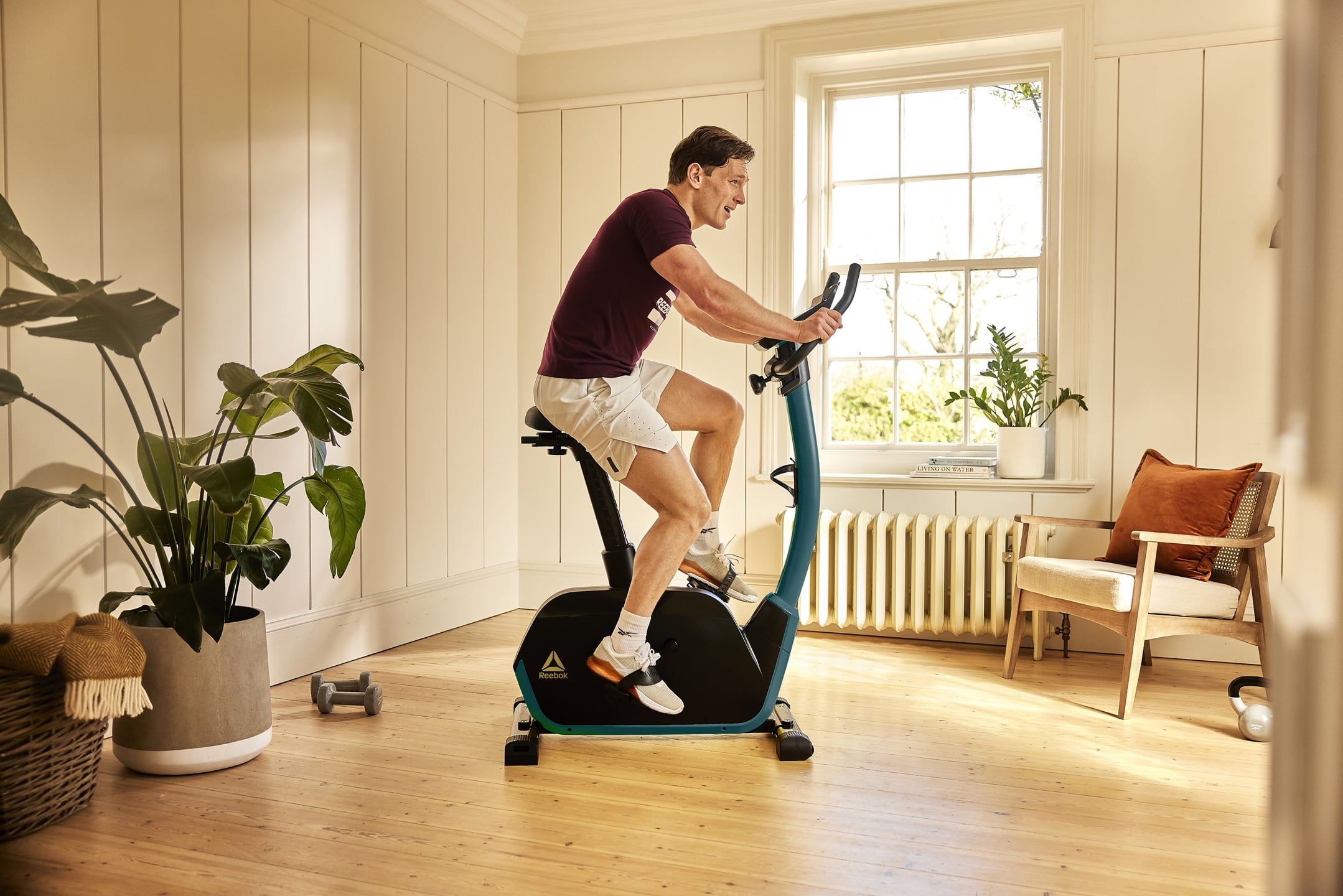 Reebok Fitness Delta FR30 Exercise Bike, Green, Indoor Upright Stationary Cycling, Cardio Exercise, Bluetooth, 32 Electronic Resistance Levels