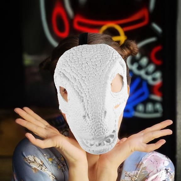 BESTYASH White Dinosaur Headgear Mask with Realistic Moving Jaw for and Costume Parties