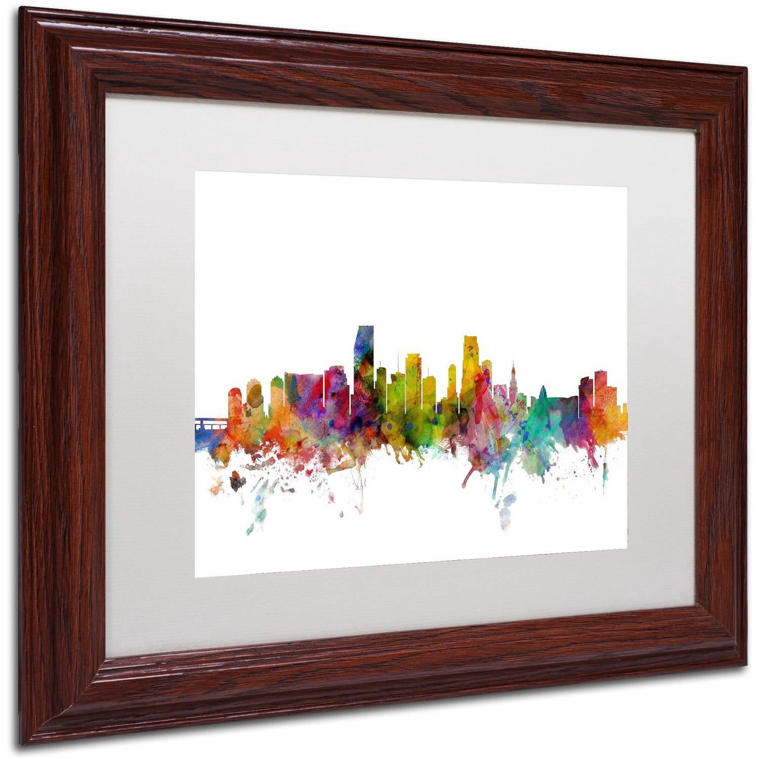 Trademark Fine Art 'Miami Florida Skyline' Canvas Art by Michael Tompsett, White Matte, Wood Frame