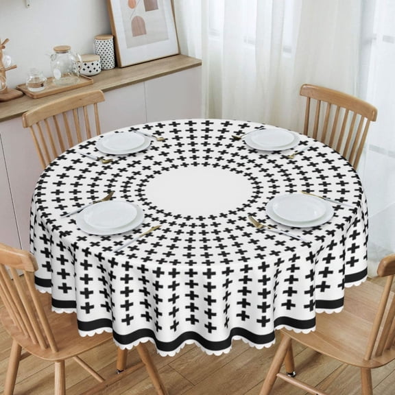 Easter Bunny Egg Spring Boho Garland Round Tablecloth Waterproof Oil-Proof Plastic Table Cloth Stain-Resistant Wipeable 60" for Camping, Dining, Indoor and Outdoor