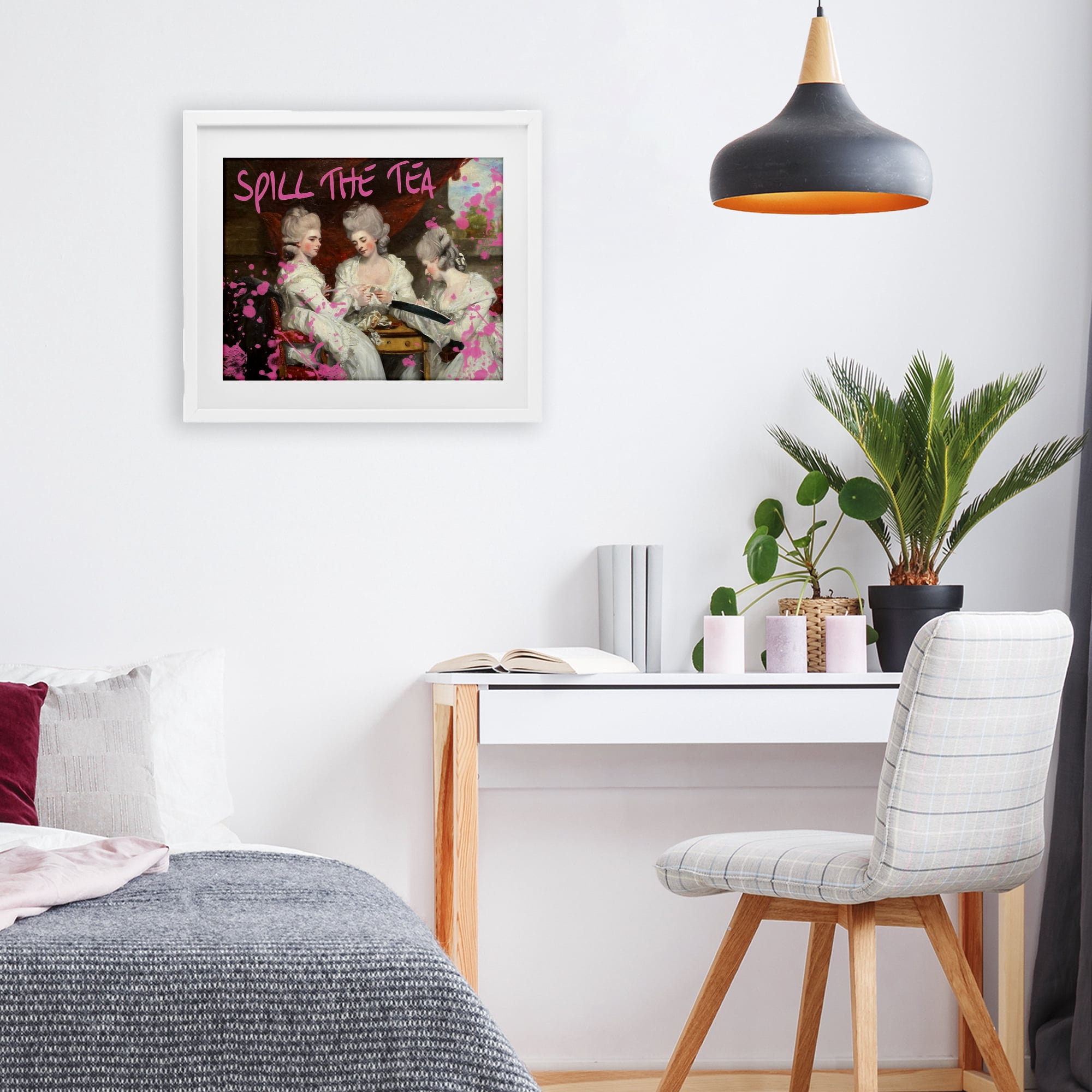 Stupell Industries Spill The Tea Iconic Ladies White Framed Print Under Glass, design by Grotto Studios