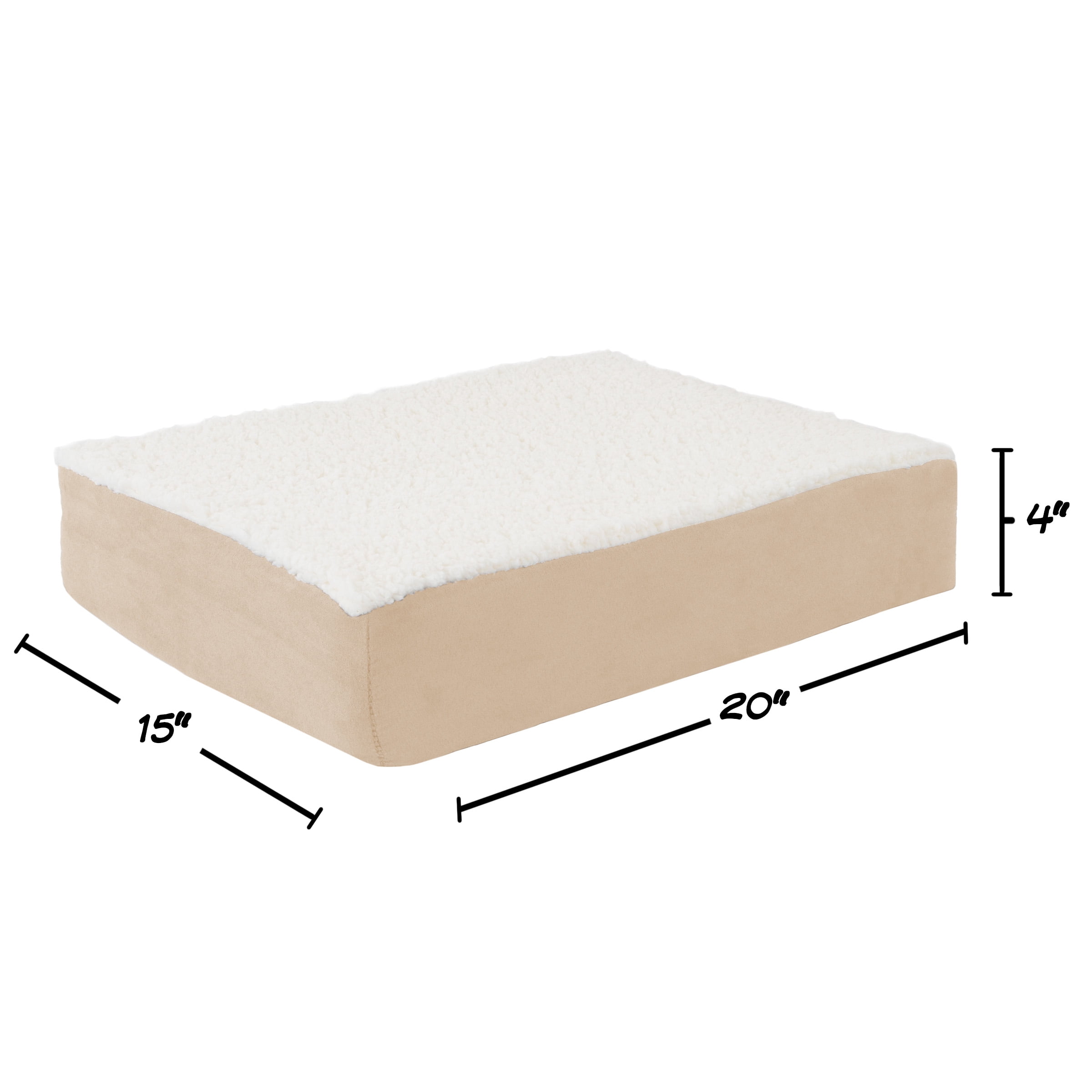 PETMAKER Orthopedic 15" x 20" Dog Bed with Non-Slip Bottom Cover, Tan Solid