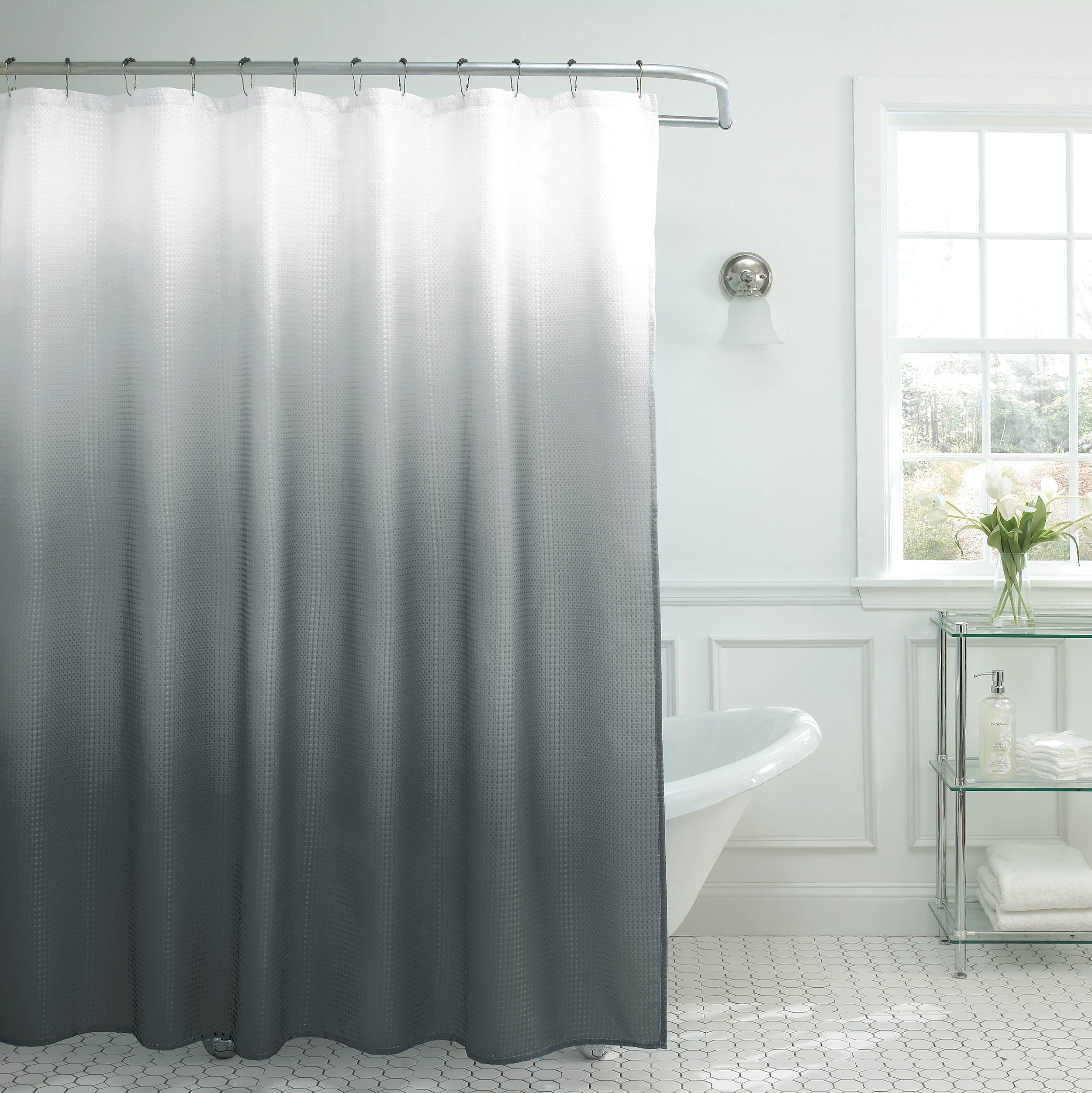Thea Green & Gray Chain 13-Pc Bath Shower Curtain & Rings Bathroom Accessory Set 