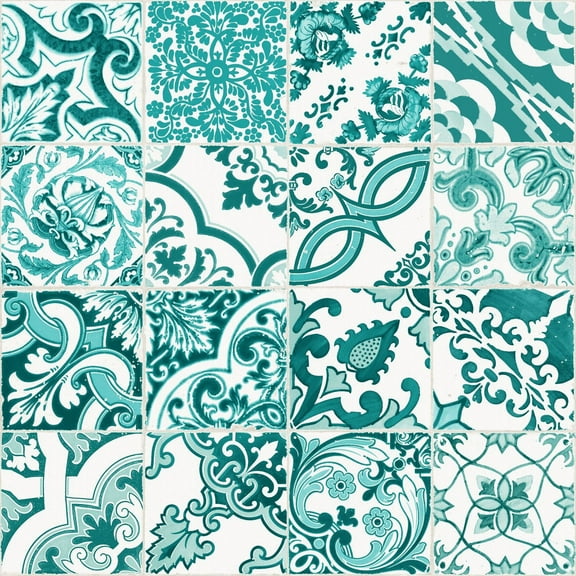ESTA Home Cohen Turquoise Tile Wallpaper, 20.5-in by 33-ft