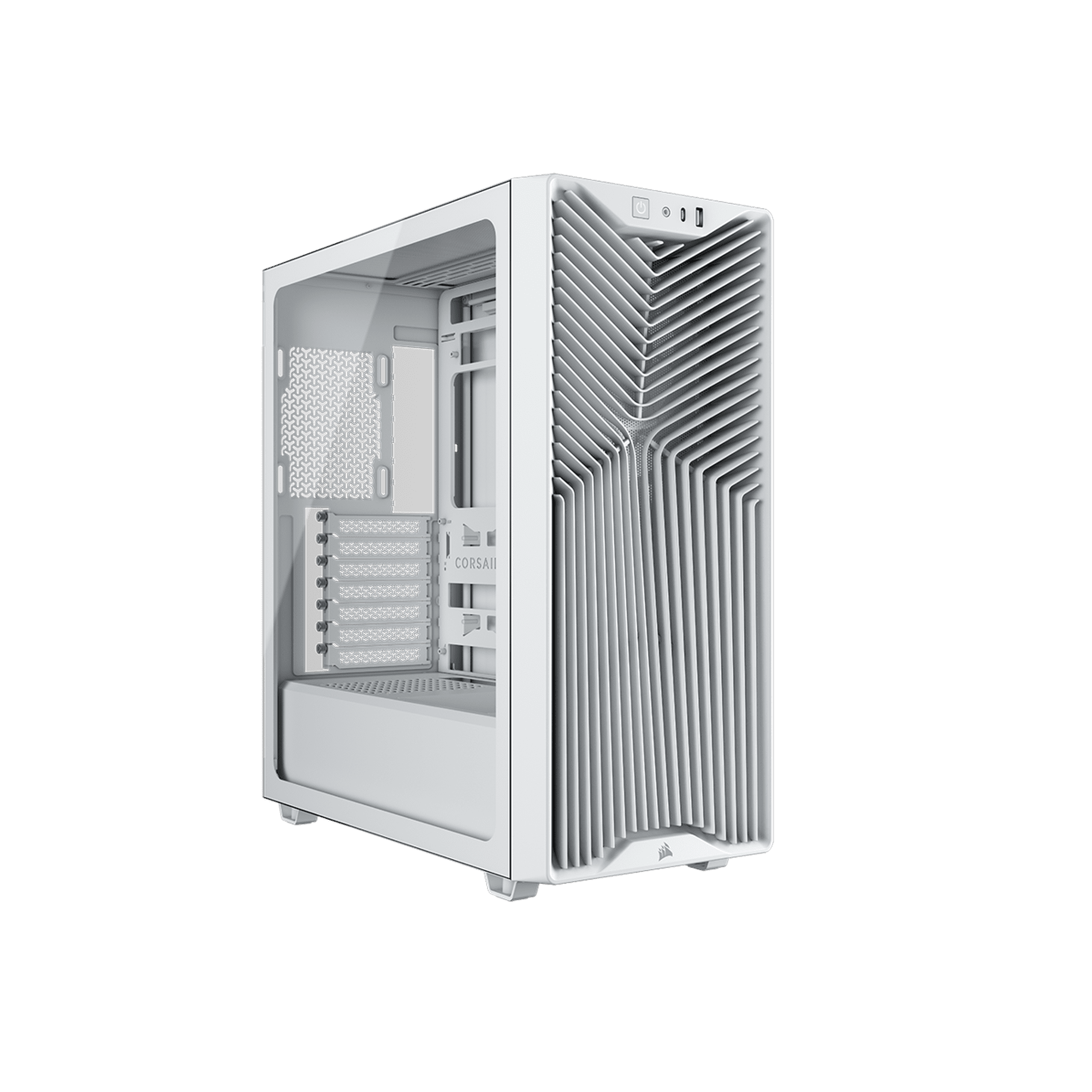 CORSAIR 3200D RS Mid-Tower PC Case - Supports a 360mm radiator - ASUS BTF, MSI Project Zero, and Gigabyte Project Stealth Compatible - Angled bottom fan mount for GPU cooling - White