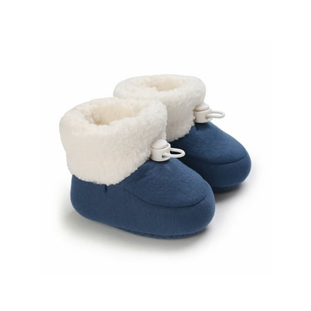 

Sanviglor Newborn Toddler Ankle Boot Mid Calf Winter Booties Plush Lined Snow Boots Indoor Comfortable Cute Warm Bootie Non-slip Cotton Crib Shoes Blue 5C