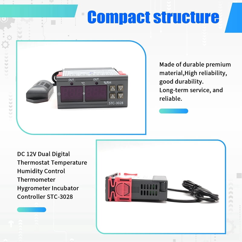 2X DC 12V Dual Digital Thermostat Temperature Humidity Control Thermometer Hygrometer Incubator Controller -3028